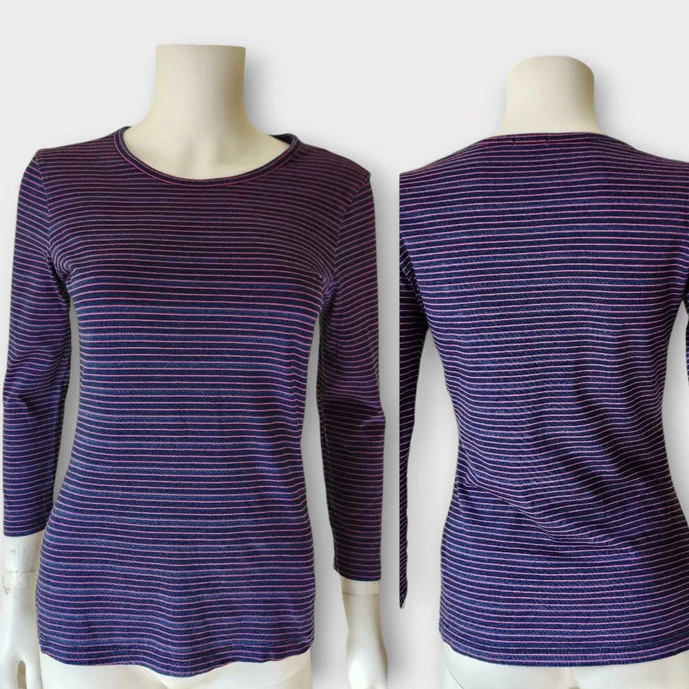 J. McLaughlin Striped 3/4 Sleeve Tee Size XS 100% Cotton Coastal